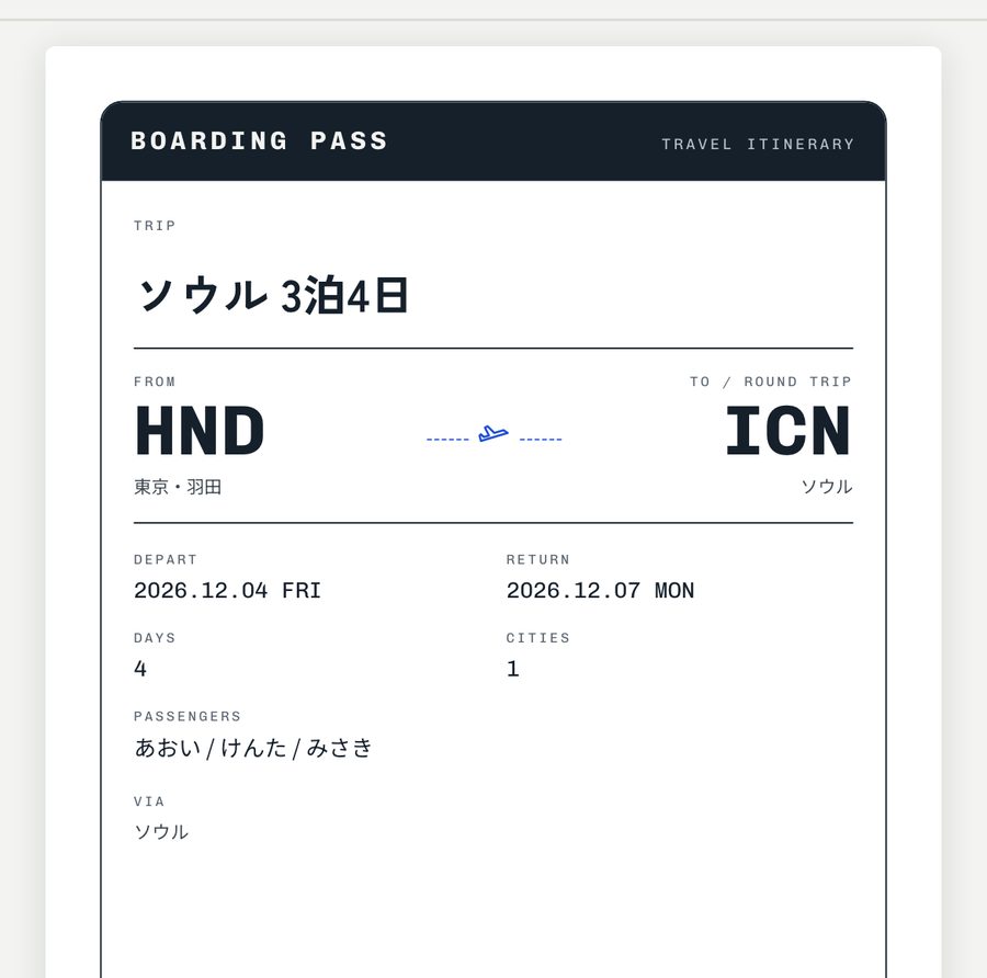 しおりの表紙(搭乗券のデザイン)